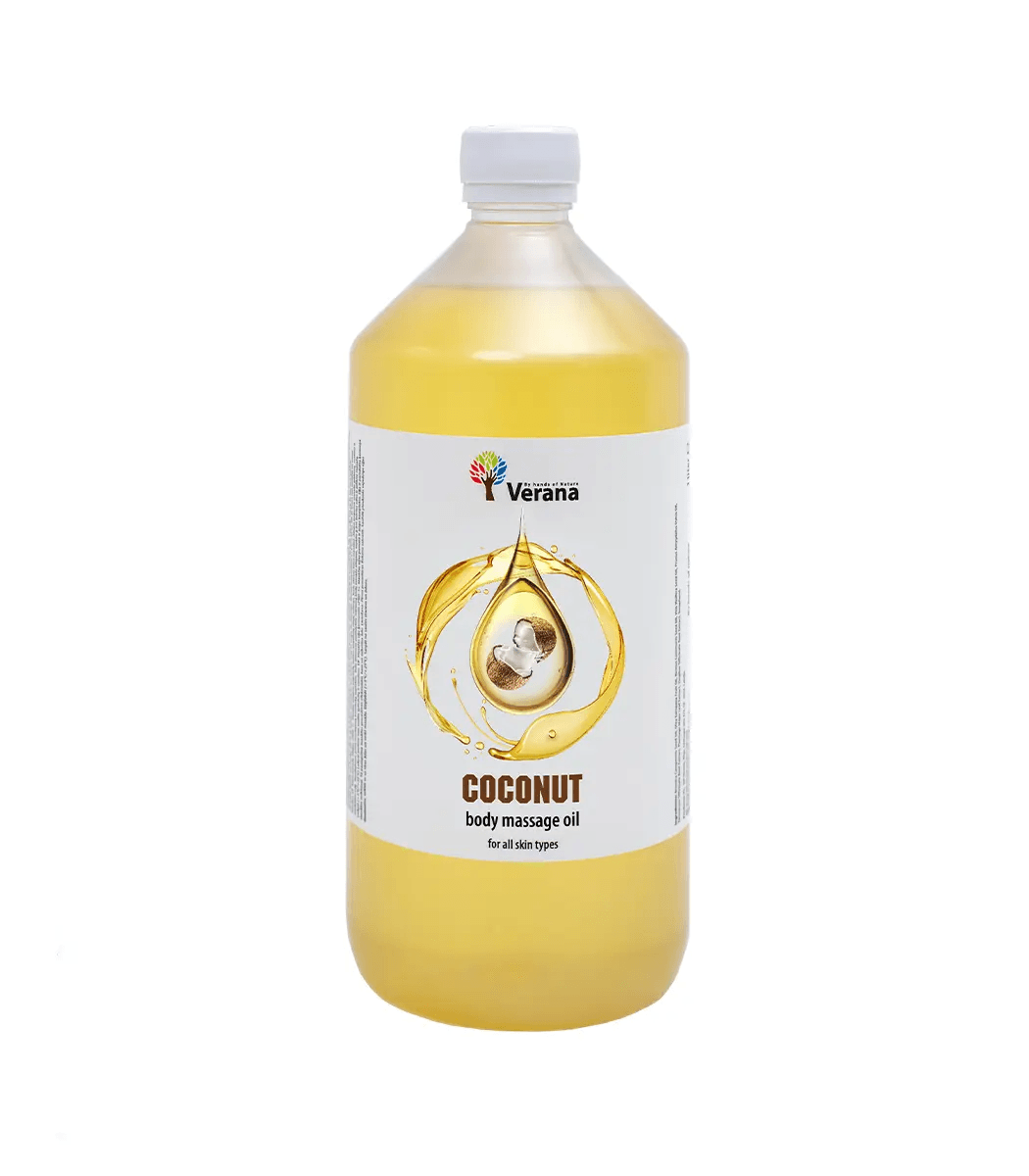 Flacon d’huile de massage naturelle Noix de coco d’un litre, une huile nourrissante pour les massages d’hiver