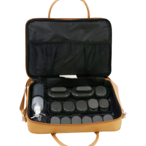 Sac chauffant ouvert avec 18 pierres de massage basalte